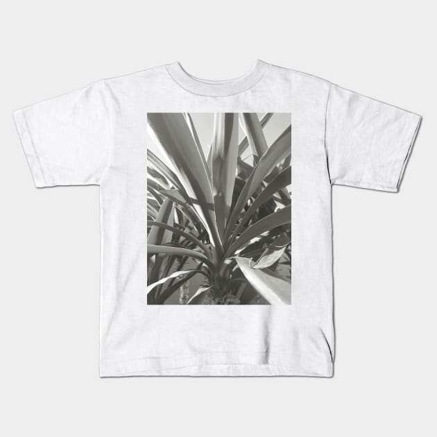 Yucca plant close up, black and white nature photography Kids T-Shirt by KINKDesign